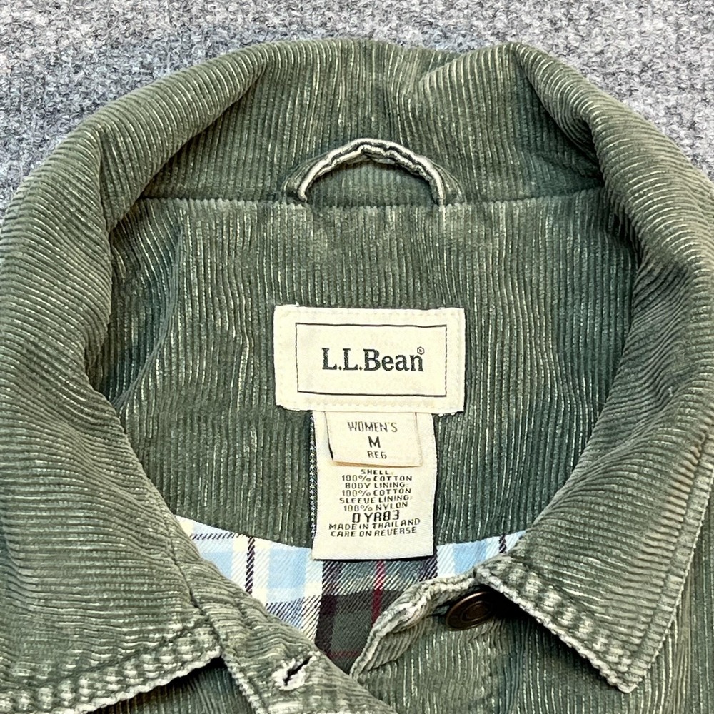 L.L. Bean Jacket Womens Medium Green Corduroy Button Front Lined Plaid Casual - Picture 5 of 9